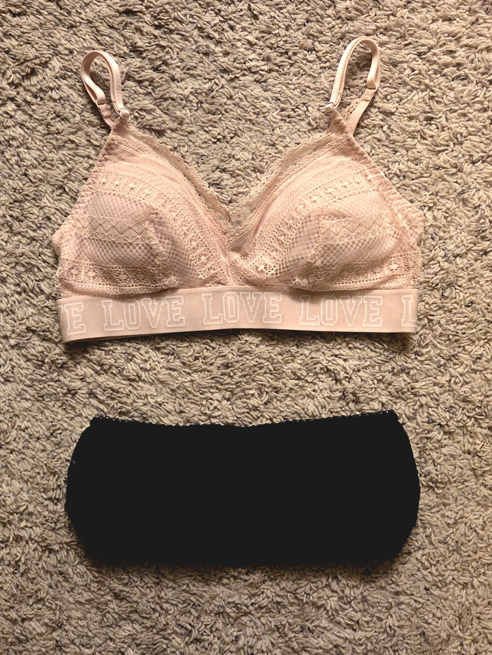 Pink Lace Bralette & Black Lace Bandeau Bra